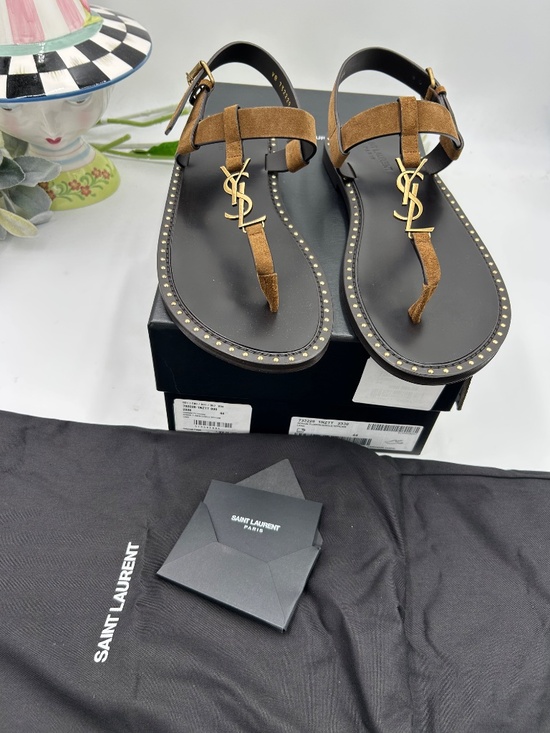Men’s Saint Laurent Cassandra Studded Suede Thong Sandals Size 44/11 US main image 13